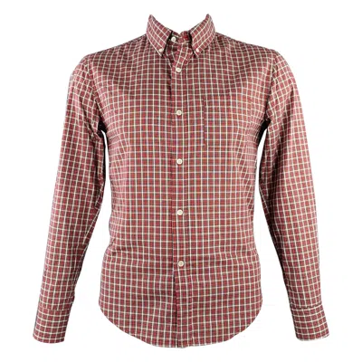 Pre-owned Band Of Outsiders Size L Red White Plaid Cotton Button Down Collar One Pocket Long Sleeve Shirt