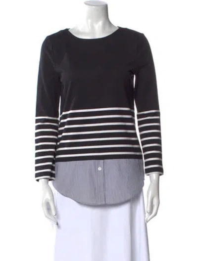 Pre-owned Band Of Outsiders Striped Bateau Neckline Top In Blue