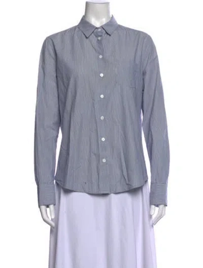Pre-owned Band Of Outsiders Striped Long Sleeve Button-up Top In Blue