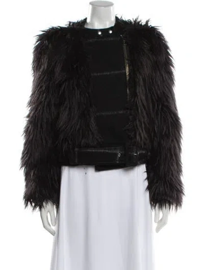 Pre-owned Band Of Outsiders Tweed Pattern Faux Fur Jacket In Black