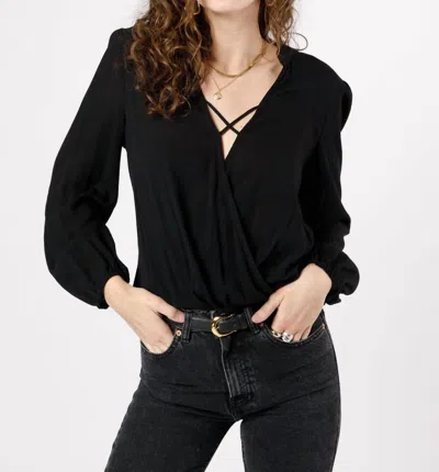 Band Of The Free Hallie Crossover Long Sleeve Blouse In Black