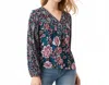 Band Of The Free Josie Floral Print V-neck Blouse In Blue In Blue