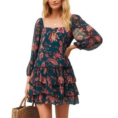 Band Of The Free Mandy Floral Sheer Sleeve Dress In Pine Berry In Green