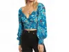 Band Of The Free Sybille Floral Crop Blouse In Teal In Blue