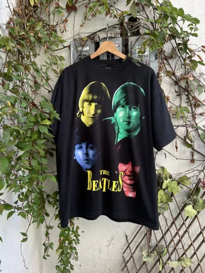 Pre-owned Band Tees 90's The Beatles Mexican Bootleg Jumbo Print Rock Tee In Black