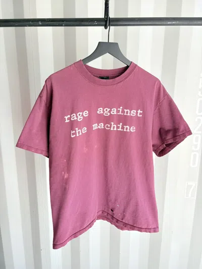 Pre-owned Band Tees Rage Against The Machine Shirt Thrashed Sun Faded Erd Grunge In Red