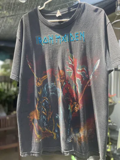 Pre-owned Band Tees Vintage 2000s Embroidered Iron Maiden All Over Print Tee In Black
