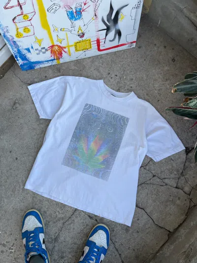 Pre-owned Band Tees Vintage 90's Marijuana Weed T Shirt Acid Art Smoke In White