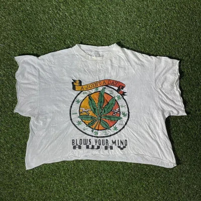 Pre-owned Band Tees Vintage 90's Weed Rasta Drugs Tee Smoke Dope Cannabis Y2k In White