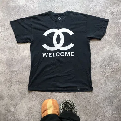Pre-owned Band Tees Vintage Adult Welcome Chanel Logo Slogan Funny Tee Y2k In Black