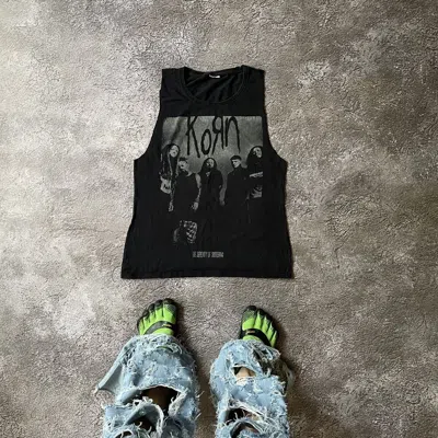 Pre-owned Band Tees Vintage Y2k Devil Korn Tank Top Horror Abstract Creepy Angry In Black
