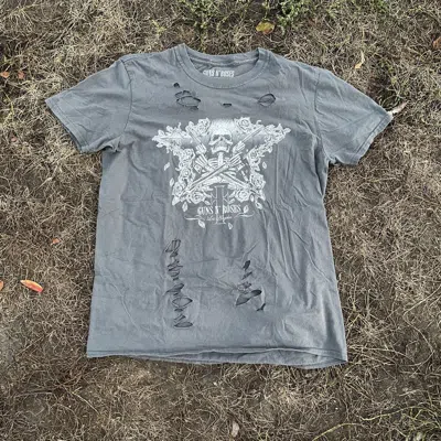 Pre-owned Band Tees Vintage Y2k Guns And Roses Tour Art Band Rock Sun Faded Tee In Gray