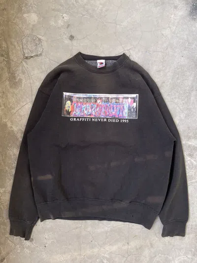 Pre-owned Band Tees X Haze Ltd Graffiti Jacket 1995 Lordzofbklyn Graffiti Sun Faded Crewneck In Faded Black