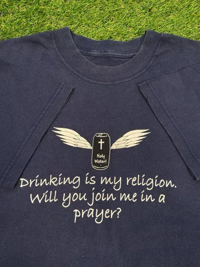 Pre-owned Band Tees X Humor Vintage Drinking Is My Religion 90's Humor Graphic Tee In Navy
