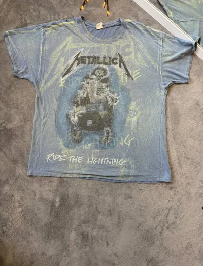 Pre-owned Band Tees X Metallica Vintage Metallica Faded 'ride The Lightning' Band T-shirt In Blue