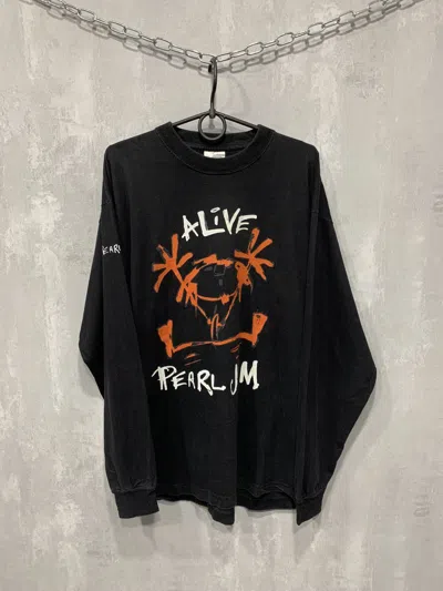 Pre-owned Band Tees X Rock Band Vintage Pearl Jam Alive Long Sleeve Big Logo Baggy 90's In Black