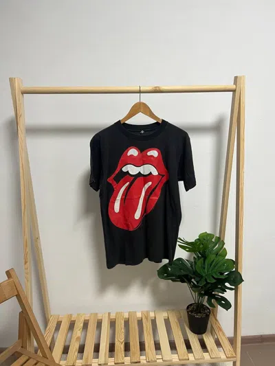 Pre-owned Band Tees X The Rolling Stones Vintage T-shirt Rolling Stones Musidor 1989 Big Logo Lips In Black