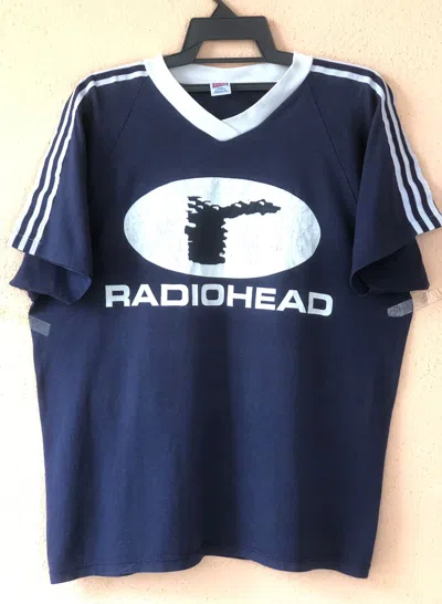 Pre-owned Band Tees X Very Rare Vintage 90's Radiohead V Neck Raglan Tee In Dark Blue