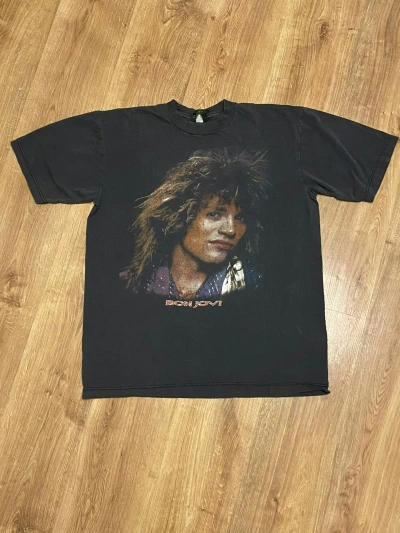 Pre-owned Band Tees X Vintage 90's Bon Jovi Amazing Sun Faded Tee Double Print In Faded Black
