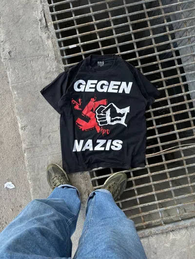 Pre-owned Band Tees X Vintage Gegen Nazis Vintage T-shirt Big Logo 90's In Black