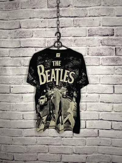 Pre-owned Band Tees X Vintage Mens T-shirt Vintage 90's The Beatles Full Print In Black