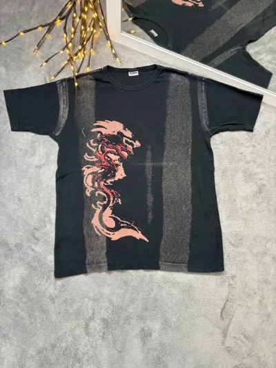 Pre-owned Band Tees X Vintage Y2k Japanese Dragon Abstract Opium Faded 90's T Shirt In Black