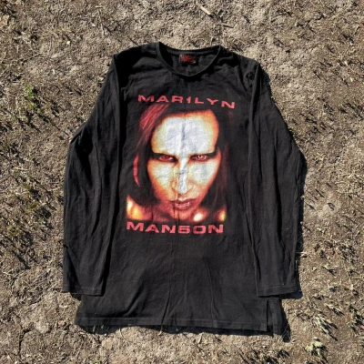 Pre-owned Band Tees X Vintage Y2k Marilyn Manson Face Print Band Tour Rock Tee In Black