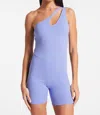 Bandier Asymmetric Tempo Short Catsuit In Jacaranda In Blue