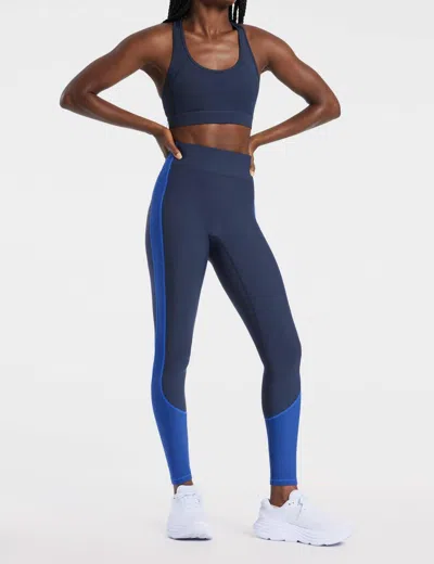 Bandier Center Stage Color Block Pro Fleece Legging In Navy Blazer/blue Herringbone