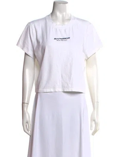 Pre-owned Bandier Graphic Print Crew Neck Crop Top In White