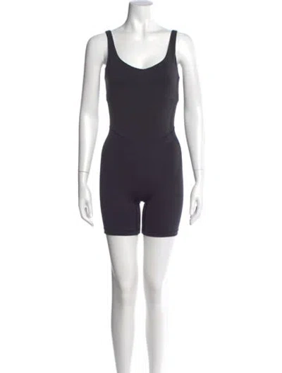 Pre-owned Bandier Nylon Scoop Neck Romper In Black