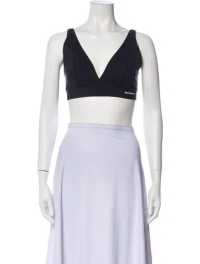 Pre-owned Bandier Nylon V-neck Crop Top In Blue