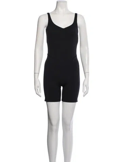 Pre-owned Bandier Nylon V-neck Romper In Black