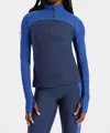 Bandier Pro Fleece 1/4 Zip Color Block Long Sleeve Top In Navy Blazer/blue Herringbone In Multi