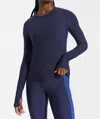 Bandier Pro Fleece Seam Long Sleeve Top In Navy Blazer In Blue