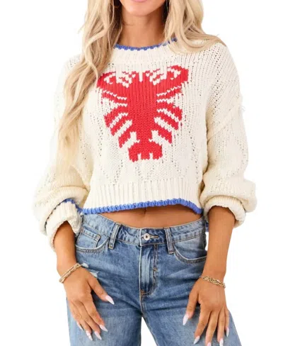 Bandit Brand Lobster Knit Cropped Sweater In Vanilla In White