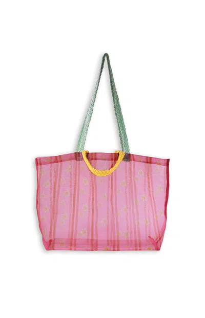 Bando Floral Stripe Mesh Market Bag In Pink