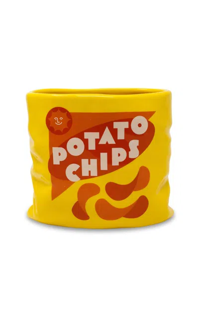 Bando Potato Chips Ceramic Vase In Yellow In Gold