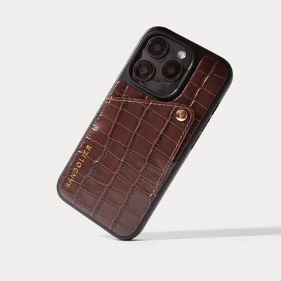 Bandolier Alex Embossed Leather Wallet Case (no D-rings) - Brown Croc/gold