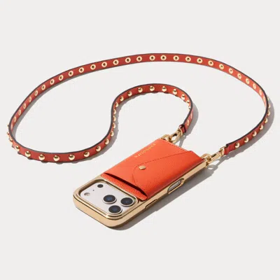 Bandolier Annie Chrome Pebble Leather Crossbody  - Orange/gold