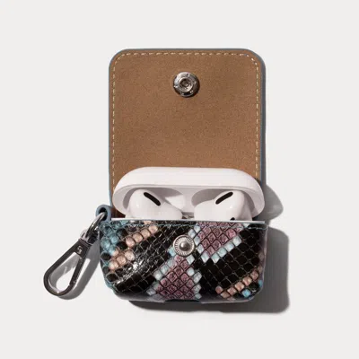 Bandolier Avery Airpods Clip-on Pouch - Blue Snake Chrome/silver
