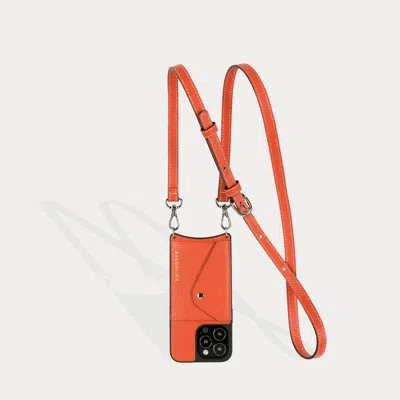 Bandolier Casey Side Slot Pebble Leather Crossbody  - Orange/silver