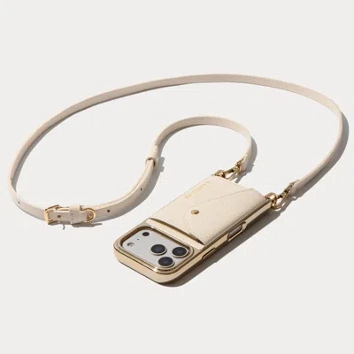 Bandolier Donna Chrome Crossbody Phone Case - Ivory/chrome Gold In Pink