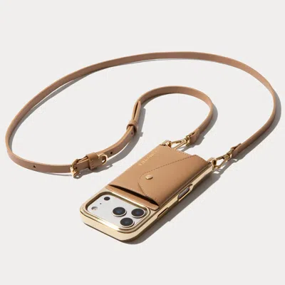 Bandolier Donna Chrome Crossbody Phone Case - Tan/chrome Gold In Gray