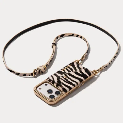 Bandolier Donna Crossbody Phone Case - Zebra/gold In Brown