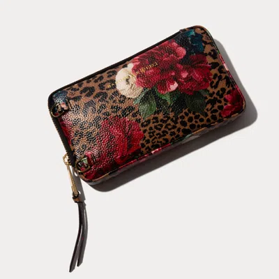 Bandolier Expanded Zip Pouch - Ceci Dark Floral Cheetah/gold In White