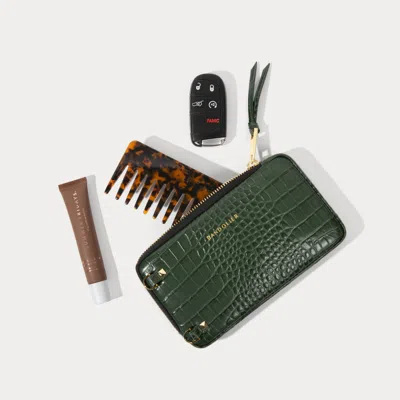 Bandolier Expanded Zip Pouch - Dark Green Croc/gold