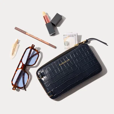 Bandolier Expanded Zip Pouch - Navy Croc/gold