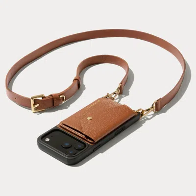 Bandolier Hailey Side Slot Leather Crossbody  - Saddle Brown/gold