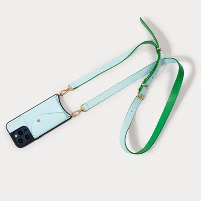 Bandolier Halle Side Slot Leather Crossbody  - Light Blue/gold